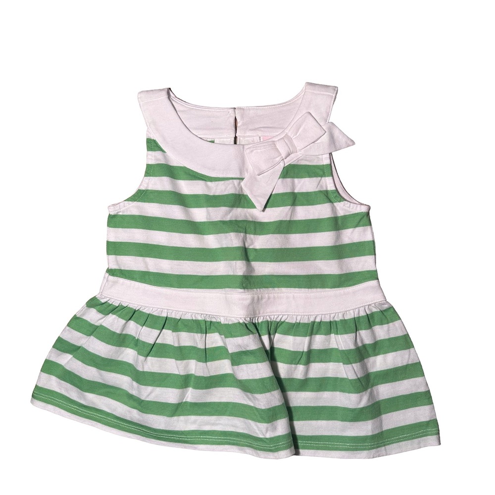 Janie and Jack Girls Size 5 Top Green White Striped Bow Collar Knit New with tag